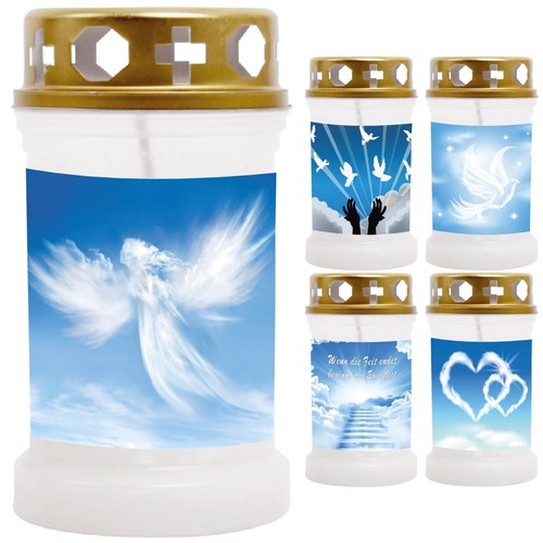 Grabkerze weiß mit - motiv, blue