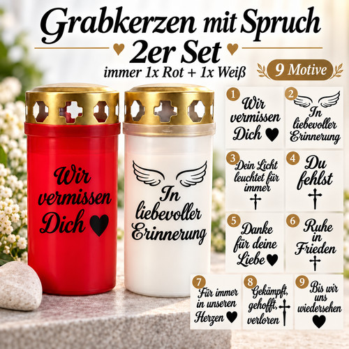 Grabkerzen 48std rot - 2x,