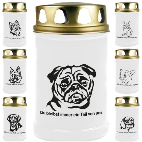 Grabkerze weiß motiv hunde - grabkerze, 2