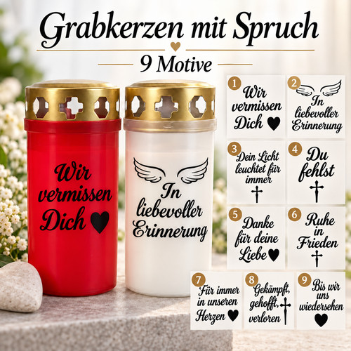 Grabkerze 48std rot weiß - 48std,